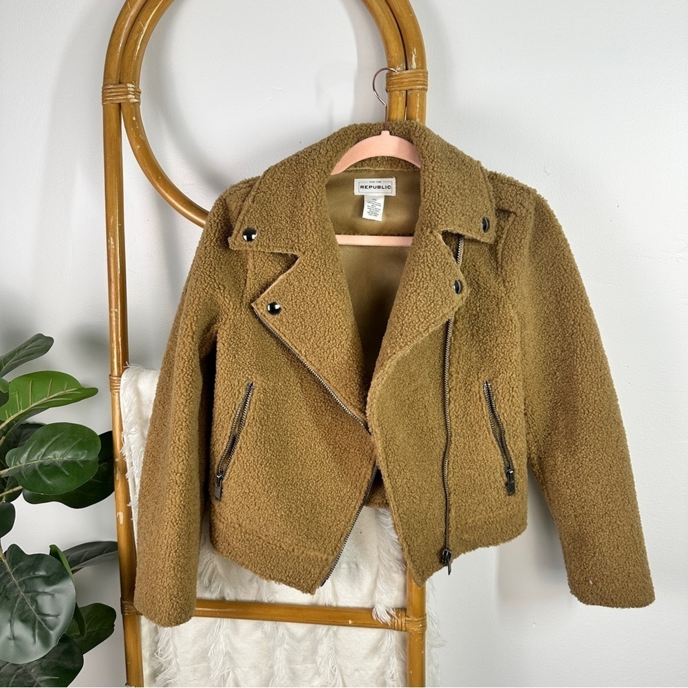 For the Republic Brown Sherpa Teddy Cropped Jacket sz XS